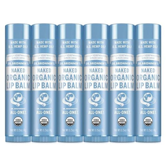 Dr. Bronner¡¯s Organic Lip Balm 6-Pack (.15oz) Natural, Moisturizing, Petroleum-Free Lip Moisturizer with Beeswax & Avocado Oil for Dry Lips, Men & Women - Unscented