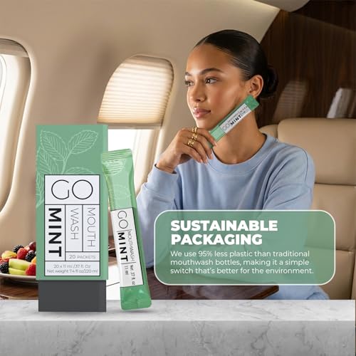 Go Essentials 0.37 Fl Oz Travel Mouthwash Packets - Pack of 20, TSA Compliant, Mint Flavor, Portable Fresh Breath