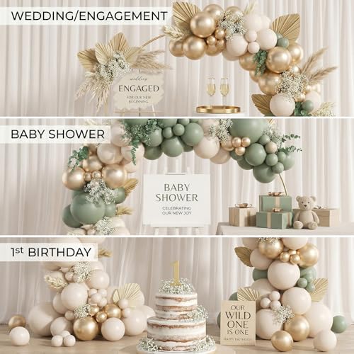 122Pcs Sage Green Cream Gold Balloon Arch Kit for Party Decor