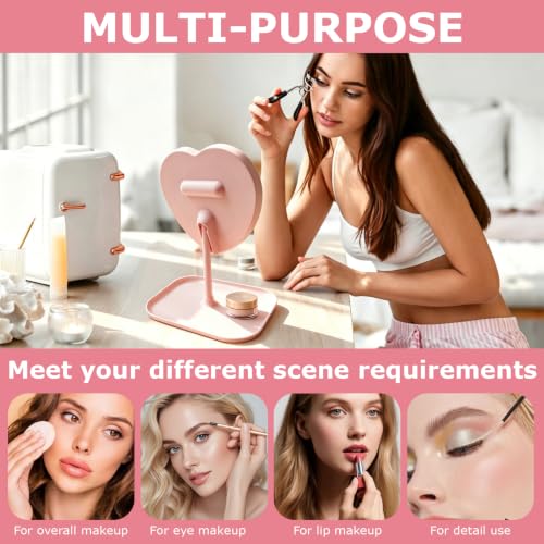 Heart-Shaped LED Makeup Mirror with 3 Light Colors for Girls