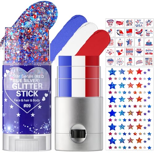 LuLuTone 4th of July Accessories Set #Set A Patriotic Body & Face Glitter Paint Stick & Tattoos