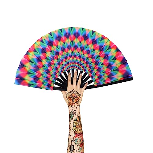 2 PCS Large Bamboo Folding Hand Fan - Colorful Rave Accessory