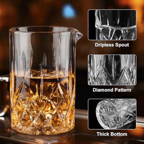 Crystal Mixing Glass 18.5oz - Lead-Free Bartender Cocktail Jug