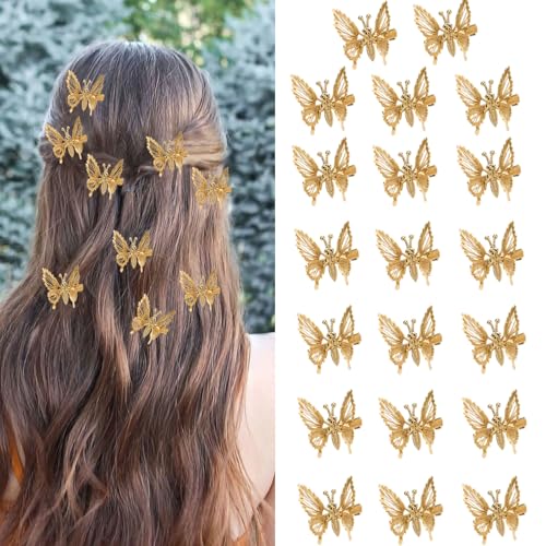 Moving 3D Butterfly Hair Clips - Gold Metal Hair Accessories for Women