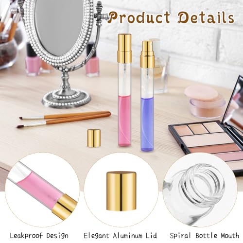 50 Pcs 10ml Fine Mist Glass Spray Bottles with Gold Lids - Refillable Perfume Vials