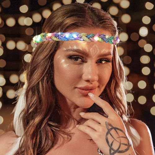 ACEDRE Light Up Rhinestone Headband LED Crystal Rave Hair Accessory