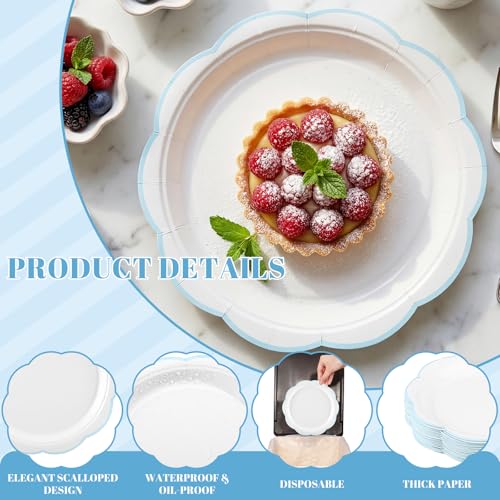 NatNarr 30 Pcs Scalloped Blue Paper Plates - 9 Inch Disposable Dinnerware