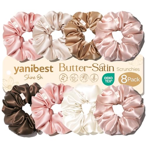 YANIBEST 8 Pcs Satin Scrunchies - Soft, No Damage Hair Ties