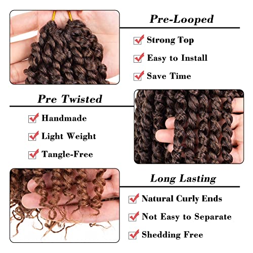 Leeven 10 Inch Pre-Twisted Passion Twist Hair Extensions - 8 Packs Ombre Brown #T30
