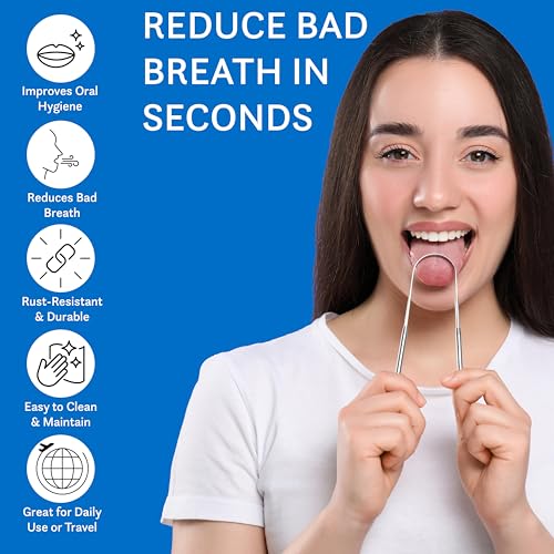 Ryvas Stainless Steel Tongue Scraper 2-Pack with Travel Case - Dual-Edge Oral Hygiene Tool