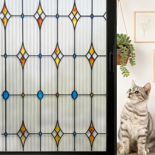 Reeded Glass Privacy Window Film - Frosted Decorative Cling 17.7x78.7 inches