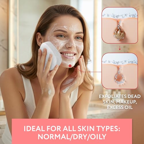 IMPRESA Reusable Facial Sponge White - Deep Cleansing & Exfoliating Pads for Oily Skin