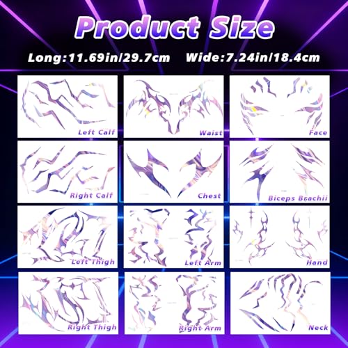 Yazhiji Laser Hunter Cosplay Holographic Temporary Tattoos – Fantasy Creature Design, Halloween & Festival Stickers