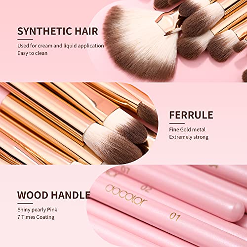 docolor Pink Eyeshadow Brush Set 15Pcs for Eye Makeup, Blending & Detail Work