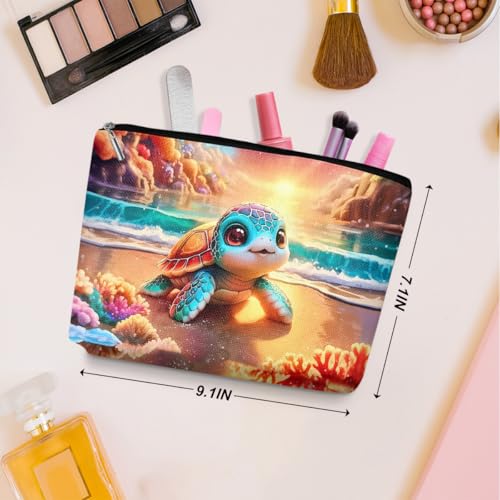 Multicolor Sea Turtle Makeup Bag - Cute Preppy Cosmetic Pouch Gift for Women