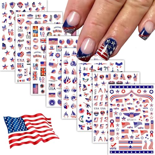 4th of July Nail Stickers - 8 Sheets Independence Day Designs