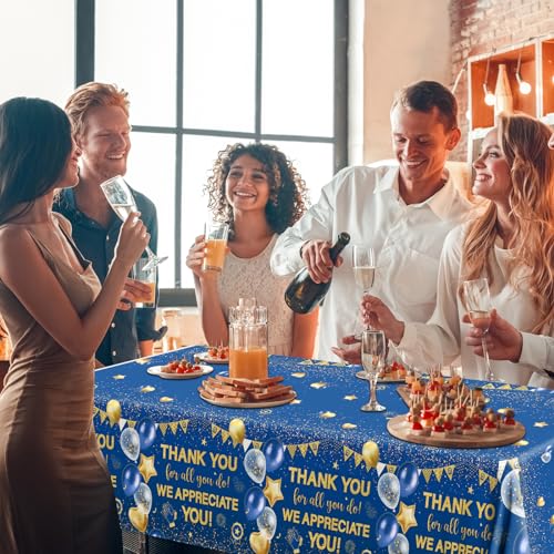 Thank You Tablecloth Set - 3 Pieces, Blue & Gold Appreciation Decor