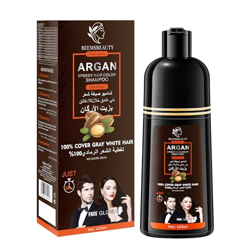 Beemsbeauty Dark Brown Hair Dye Shampoo - Ammonia-Free, Herbal Formula for Gray Coverage