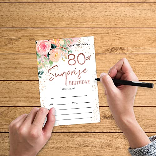 80th Birthday Party Invitations - Floral Pink Theme, Set of 20