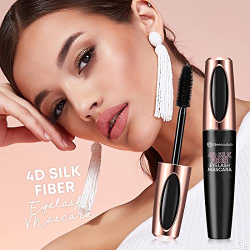 Neenoxtub 4D Silk Fiber Lash Mascara - Waterproof, Lengthening & Thickening (2 Pack) Black