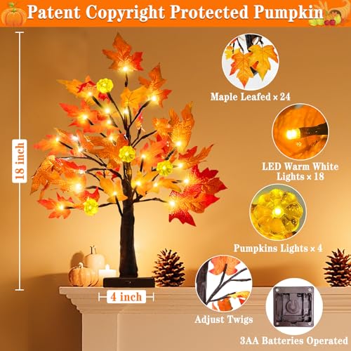 18 Inch Prelit Fall Maple Tree with Pumpkin Lights | Warm White LED