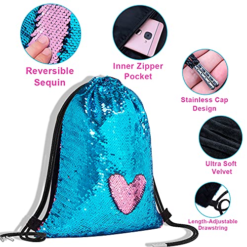 GA&EN Mermaid Reversible Sequin Drawstring Backpack - Blue/Pink Dance Bag