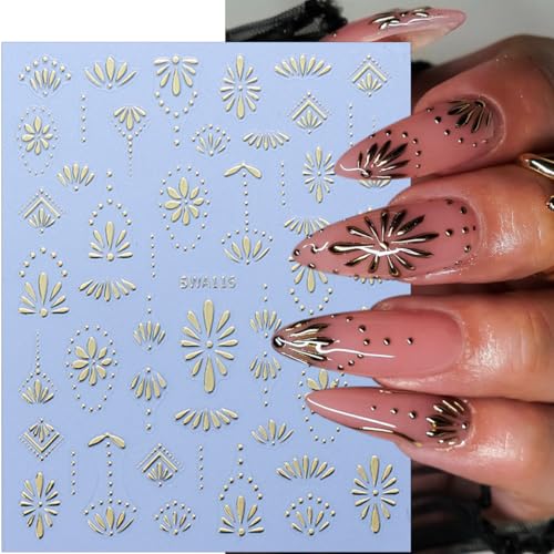 BMKKOT Bohemian Flower Nail Stickers Set - 8 Sheets Self-Adhesive 3D Nail Art Decals for Women DIY Manicure