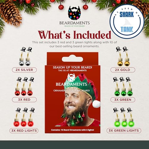 Christmas Beard Lights - Colorful Ornaments with Easy Clips - 16pc