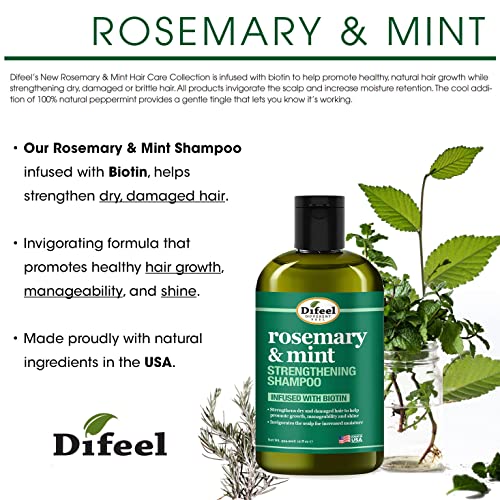 Difeel Rosemary Mint Strengthening Shampoo with Biotin - Natural Hair Growth 12oz