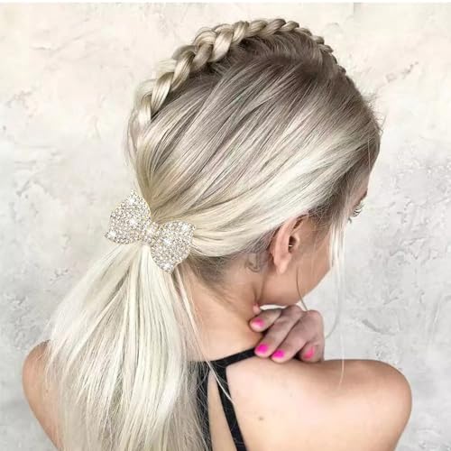 YISSION R-Beaded Bow Sparkly Rhinestone Hair Ties - Elegant Crystal Ponytail Holders for Women & Girls
