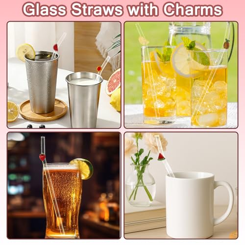 Reusable Glass Straws Set with Fruit Charms - 10 Pack, 7.9"