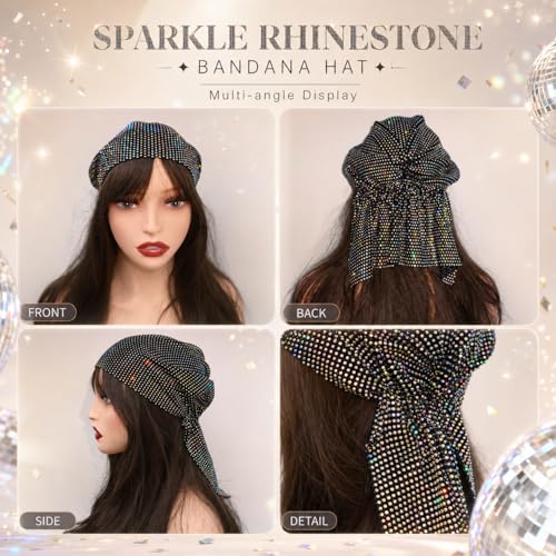 Colorful Black Rhinestone Head Scarf for Women - Sparkly Bling Turban