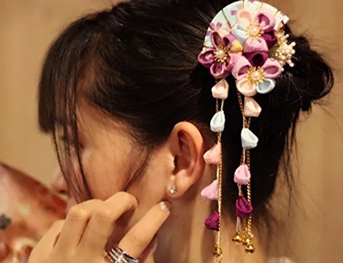 Japanese Floral Hair Clip - Black/Red Tsumami Kanzashi for Kimono