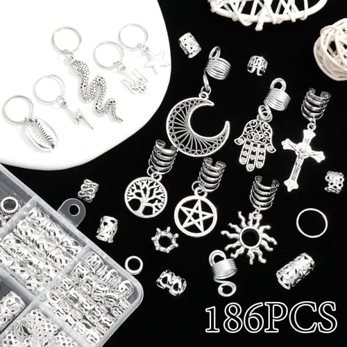 NAISKA Viking Hair Jewelry Set - 186 Pcs Norse Beads & Cuffs