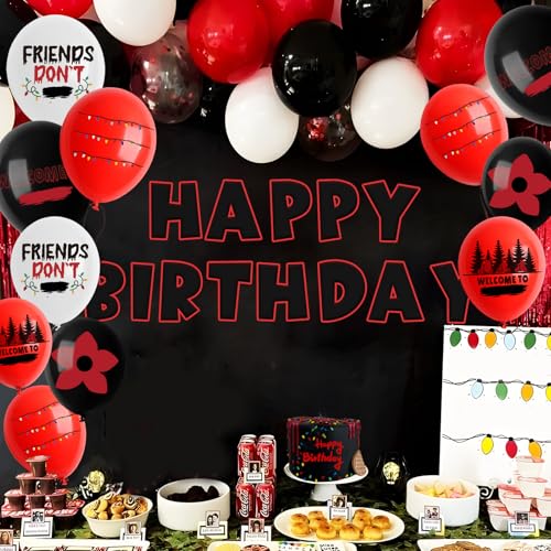 50 Pcs Black & Red Stranger Themed Balloons - 12 Inch Latex Party Decorations
