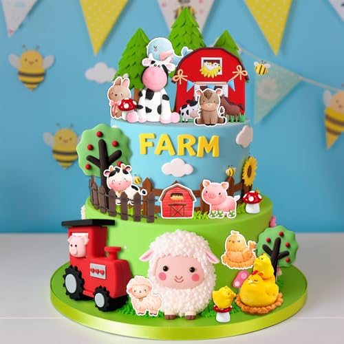 20 Farm Cake Decorations Set - Animal Toppers for Baby Showers
