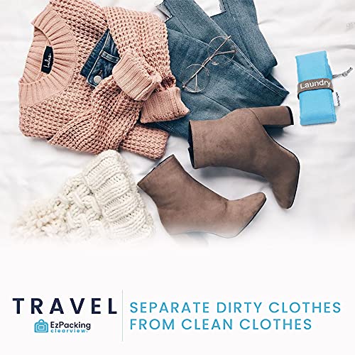 Compact Travel Laundry Bag with Drawstring - Blue Nylon (22"x16")