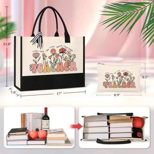 Teacher Appreciation Gifts Tote Bag & Makeup Bag Set for Women - Teacher Bags