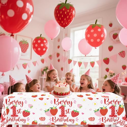 Berry First Birthday Tablecloths - 4pcs Disposable Plastic Covers