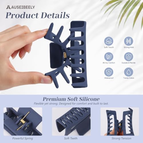 Auseibeely Silicone Cloud Claw Clips for Women, 4.1'' Large Hairpins, Variation C