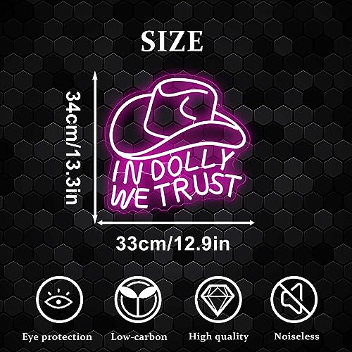 In Dolly We Trust Neon Sign - Pink Cowgirl Hat LED Wall Art