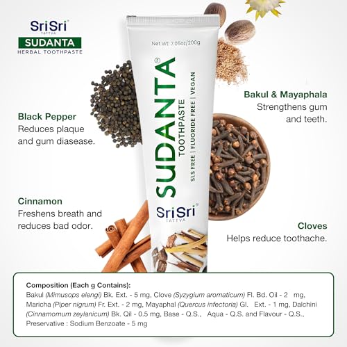 Sri Sri Tattva Sudanta Herbal Toothpaste | SLS & Fluoride Free | 200g Pack of 3