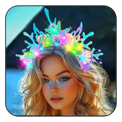 JEAIRTS Light Up Mermaid Shell Headband Glowing Hair Accessories for Costumes