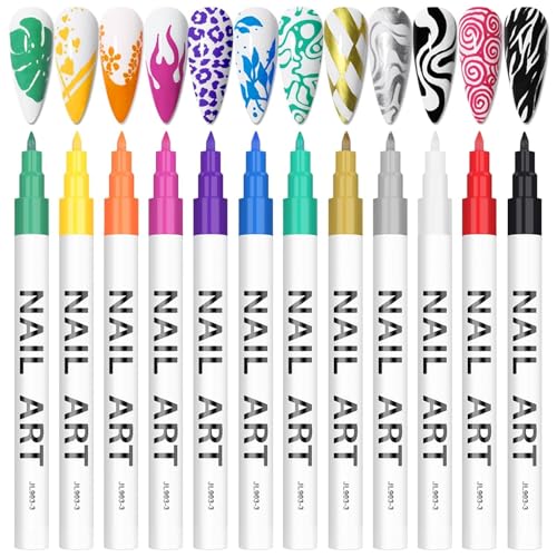 Kalolary 12-Color 3D Nail Art Pens Set for Creative Designs