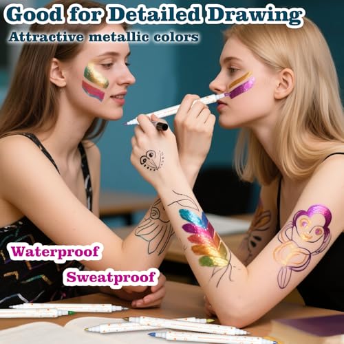 12 Colors Metallic Face Paint Pens for Body & Face Art