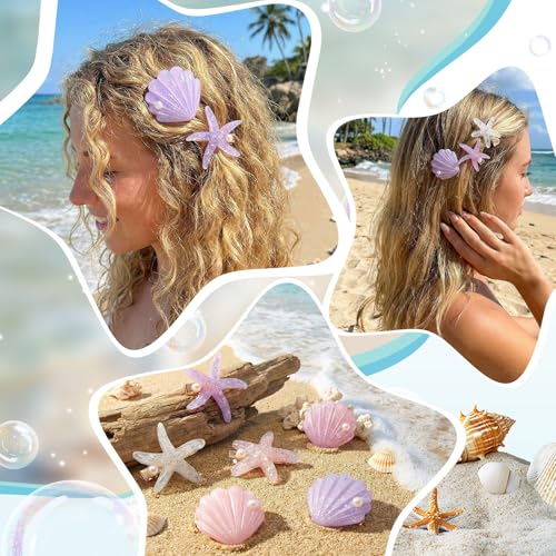 Romantic 12Pcs Ocean Hair Clip Set - Starfish, Shell Pearl Barrettes by WILLBOND