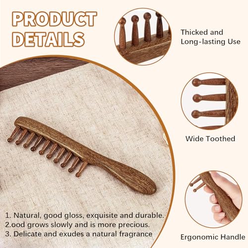 KURTOPLLY Wooden Dreadlock Comb & Scalp Massager - Natural Sandalwood Wide Tooth Brush for Hair & Scalp Care (2 pcs)