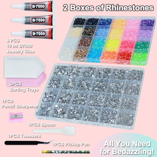 24-Color Bedazzling Kit with Silver Gems & B7000 Glue Set