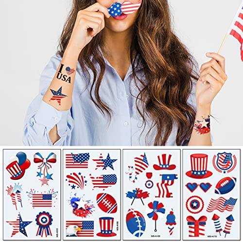 AWINMAY Classic Styles 90Pcs Fourth of July Temporary Tattoos – American Flag & US Themed Party Favors