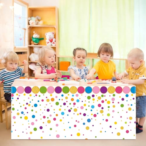 Polka Dots Table Skirt for Teacher Desks - 72x30 Inches